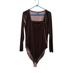 Old Navy Velvet Square Neck Long Sleeve Bodysuit Black Brown XL Blouse Coachella